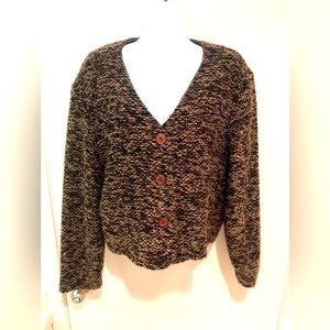 RICHARD KRISTALL DARK AND LIGHT BROWN WOVEN CARDIGAN JACKET/ SWEATER BUT…